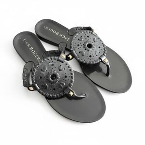 Jack Rogers Sandals Womens Size 8 Black Medallion Thong Flip Flop Sandals